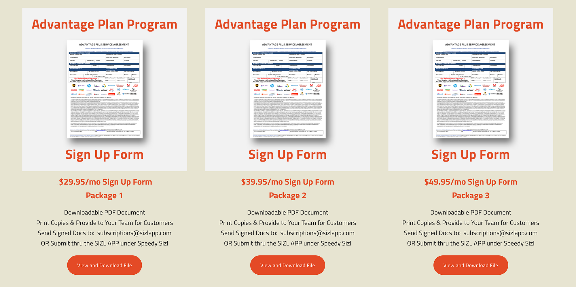 Advantage Plan Program Sign Up Form Packages